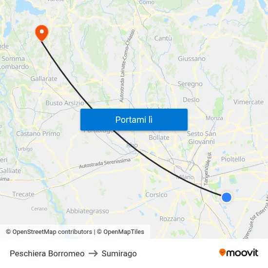 Peschiera Borromeo to Sumirago map
