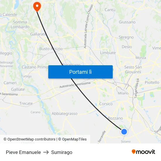 Pieve Emanuele to Sumirago map