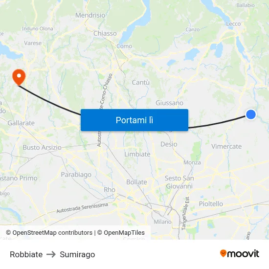 Robbiate to Sumirago map