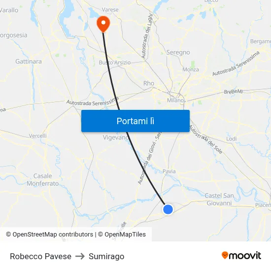 Robecco Pavese to Sumirago map