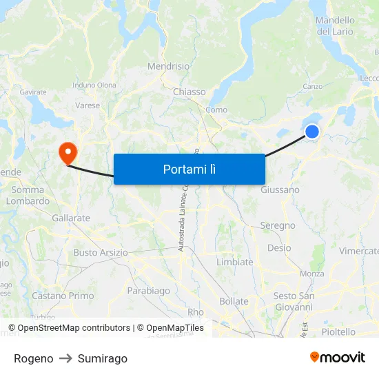 Rogeno to Sumirago map