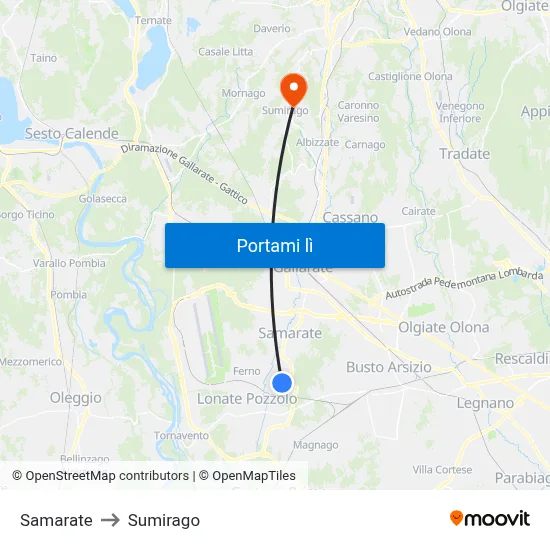 Samarate to Sumirago map
