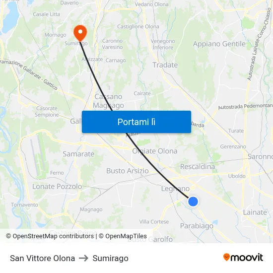 San Vittore Olona to Sumirago map