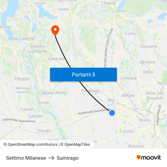 Settimo Milanese to Sumirago map