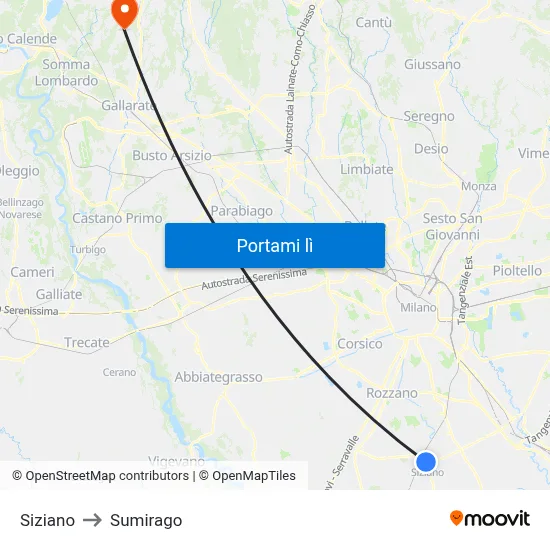 Siziano to Sumirago map