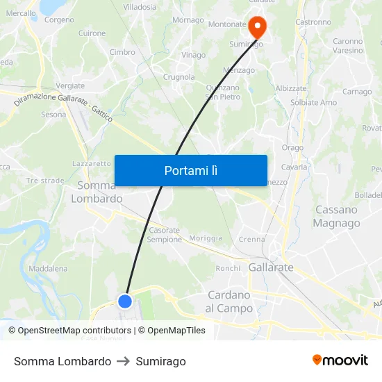 Somma Lombardo to Sumirago map