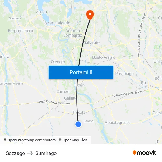 Sozzago to Sumirago map