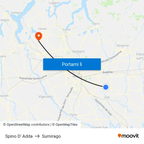 Spino D' Adda to Sumirago map