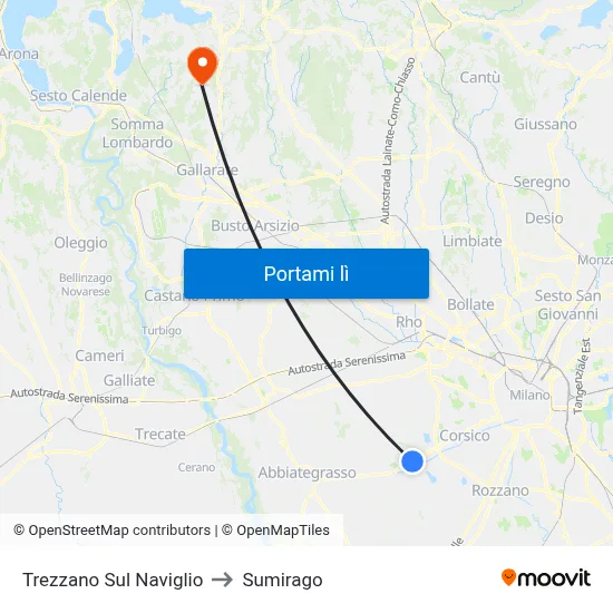 Trezzano Sul Naviglio to Sumirago map