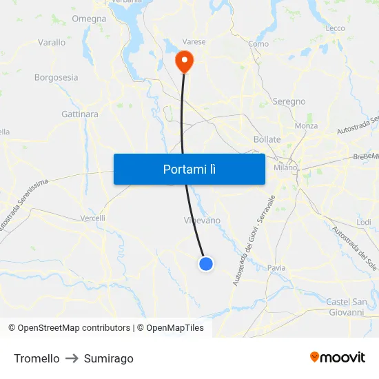 Tromello to Sumirago map