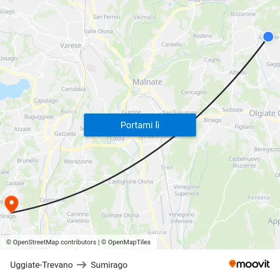 Uggiate-Trevano to Sumirago map