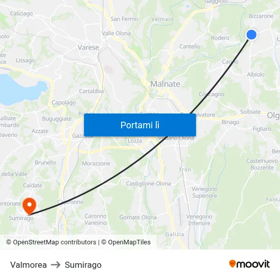 Valmorea to Sumirago map