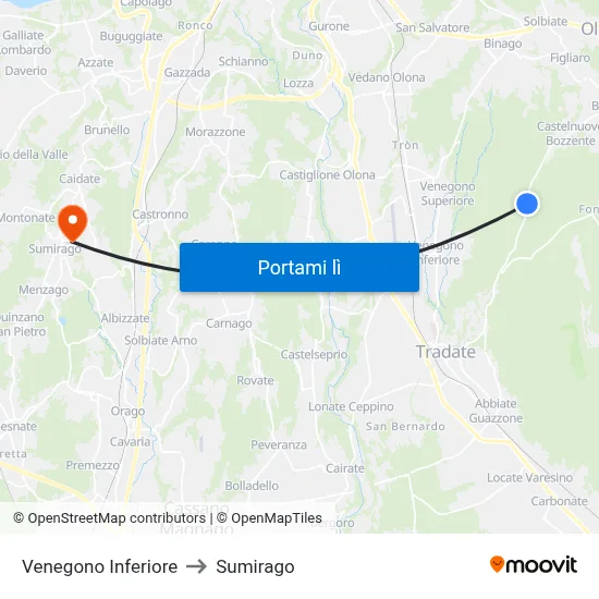 Venegono Inferiore to Sumirago map