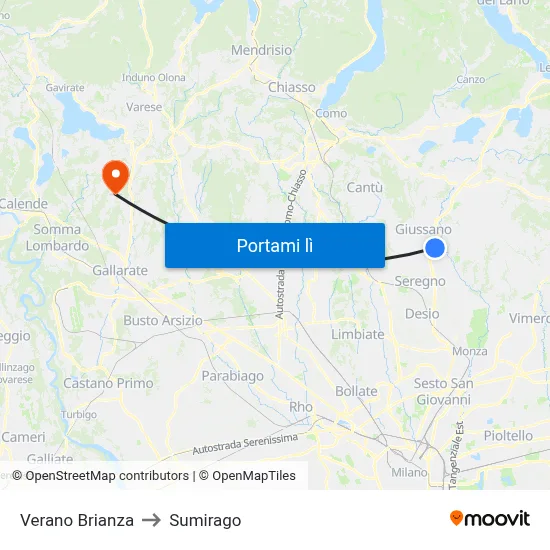 Verano Brianza to Sumirago map