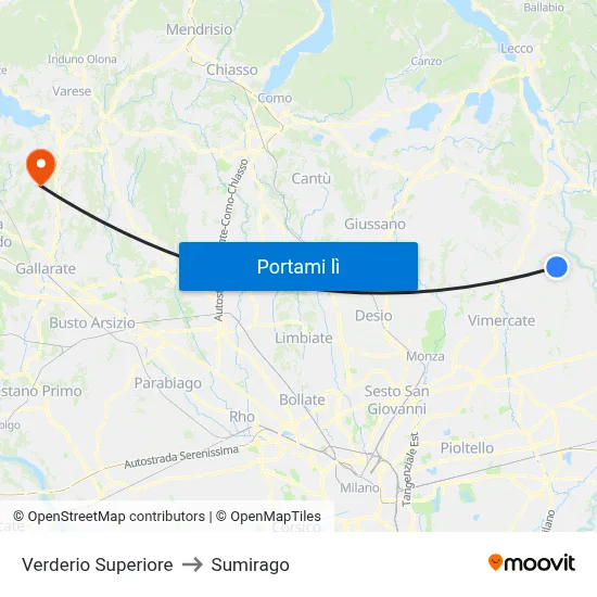 Verderio Superiore to Sumirago map