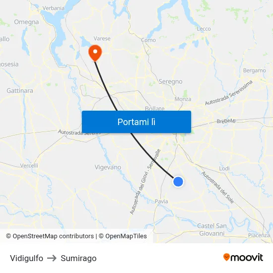 Vidigulfo to Sumirago map