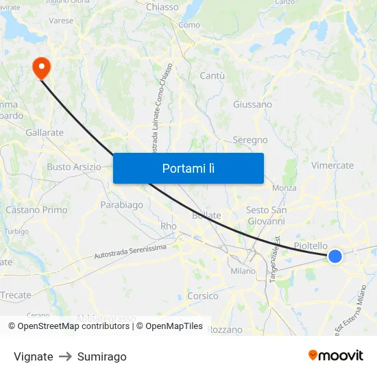 Vignate to Sumirago map