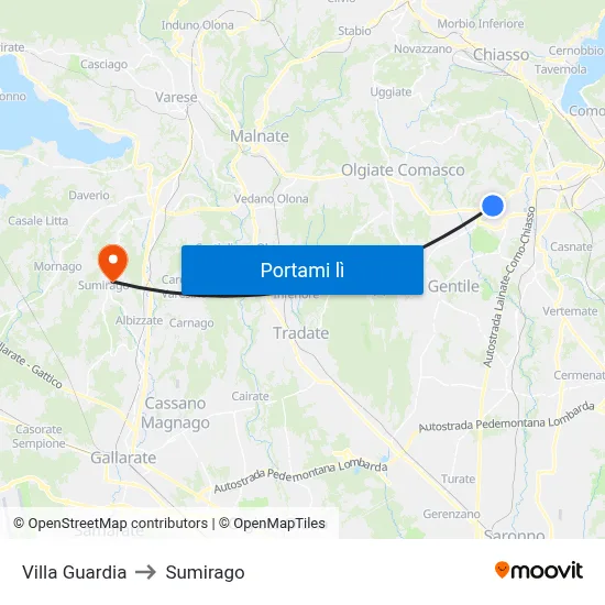 Villa Guardia to Sumirago map
