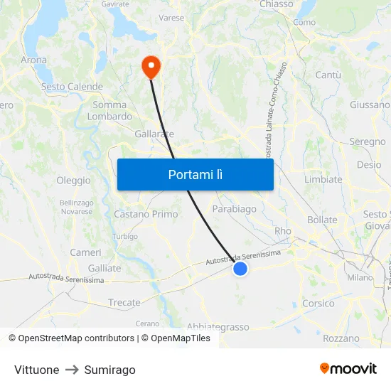 Vittuone to Sumirago map