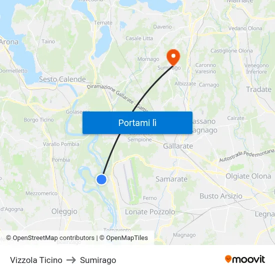 Vizzola Ticino to Sumirago map