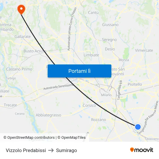 Vizzolo Predabissi to Sumirago map