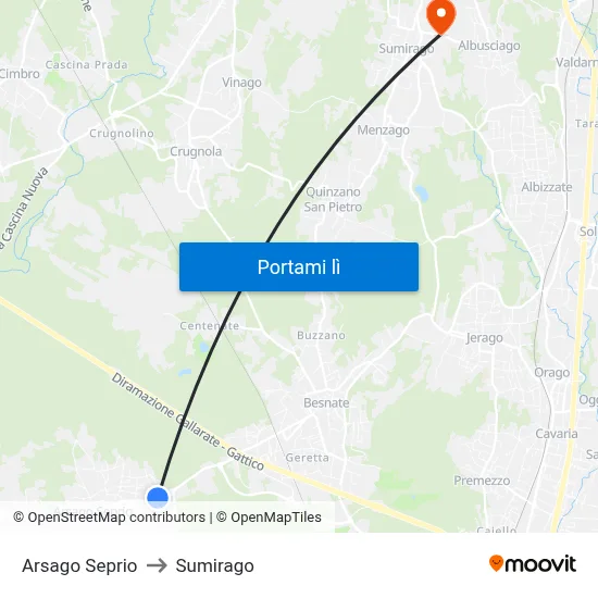 Arsago Seprio to Sumirago map