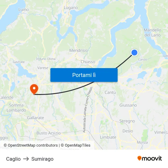 Caglio to Sumirago map
