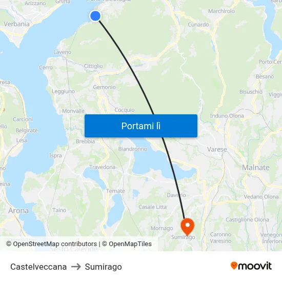 Castelveccana to Sumirago map