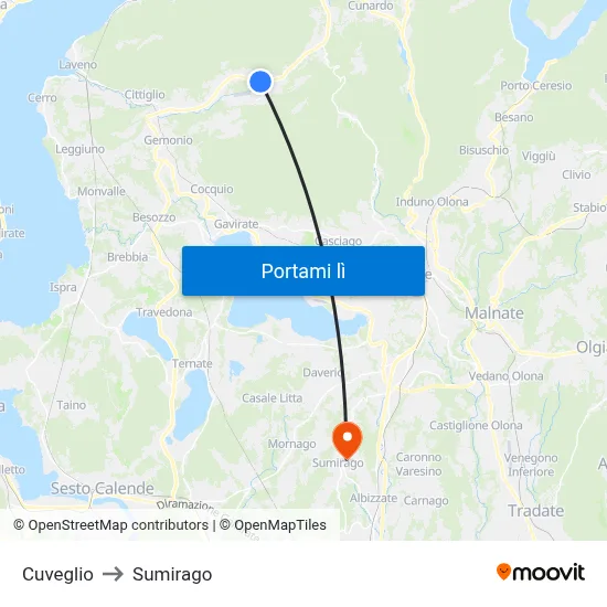 Cuveglio to Sumirago map