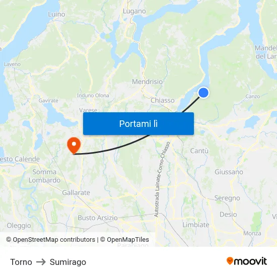 Torno to Sumirago map