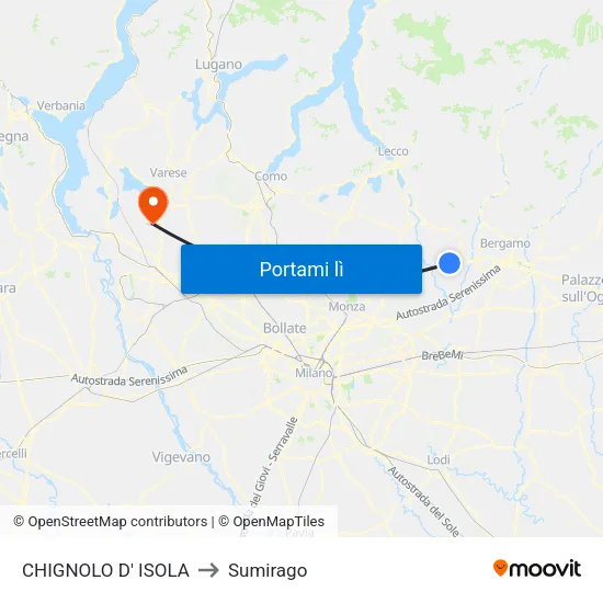 CHIGNOLO D' ISOLA to Sumirago map