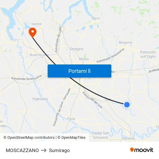 MOSCAZZANO to Sumirago map
