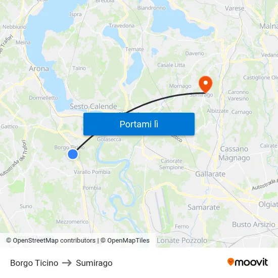 Borgo Ticino to Sumirago map