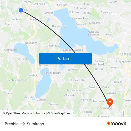 Brebbia to Sumirago map