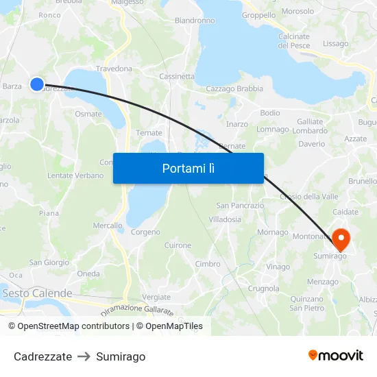 Cadrezzate to Sumirago map