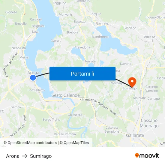 Arona to Sumirago map