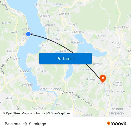 Belgirate to Sumirago map