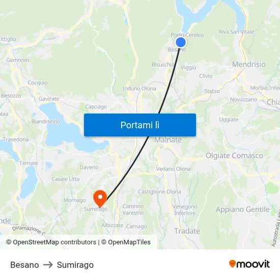 Besano to Sumirago map