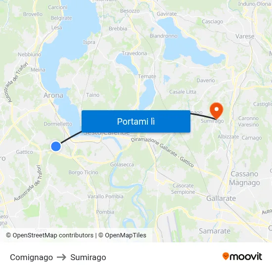 Comignago to Sumirago map