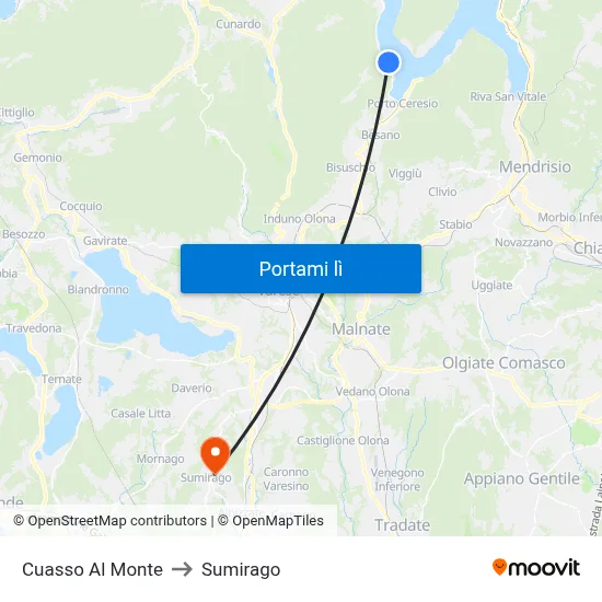 Cuasso Al Monte to Sumirago map