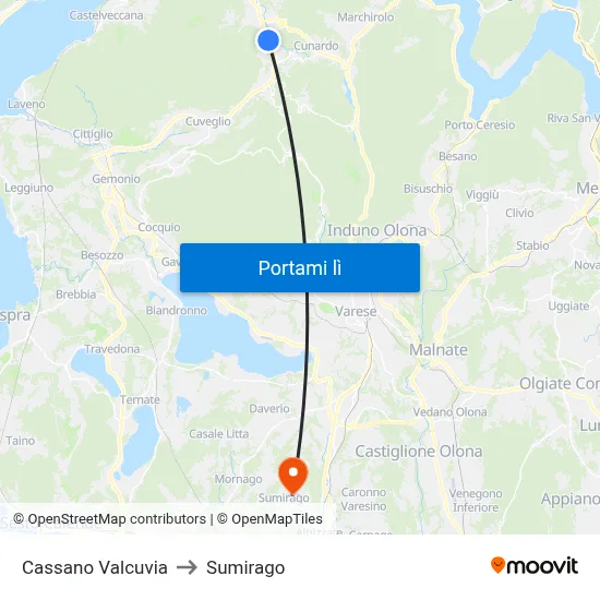 Cassano Valcuvia to Sumirago map