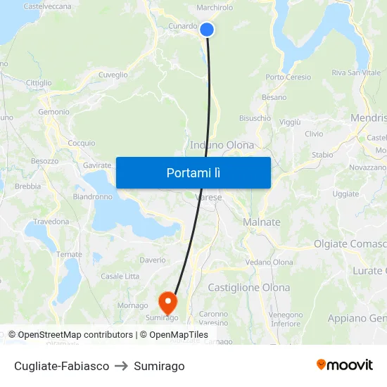 Cugliate-Fabiasco to Sumirago map