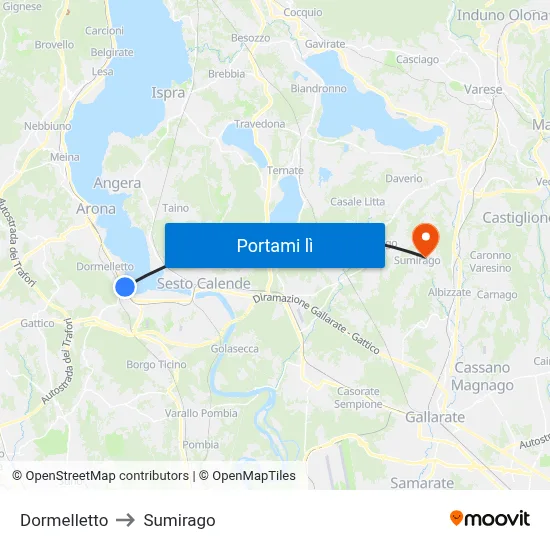 Dormelletto to Sumirago map
