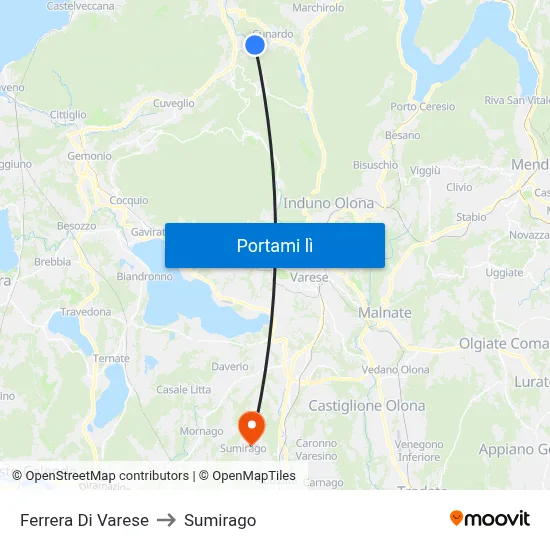 Ferrera Di Varese to Sumirago map