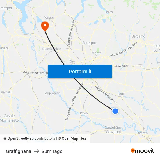 Graffignana to Sumirago map