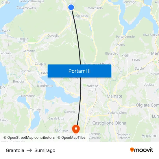 Grantola to Sumirago map