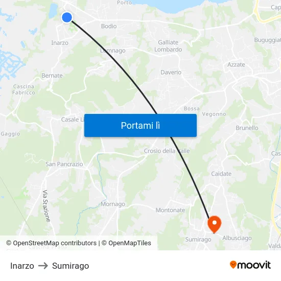 Inarzo to Sumirago map