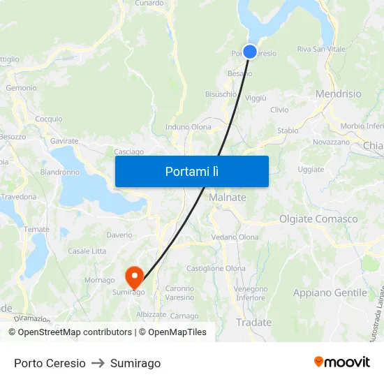 Porto Ceresio to Sumirago map