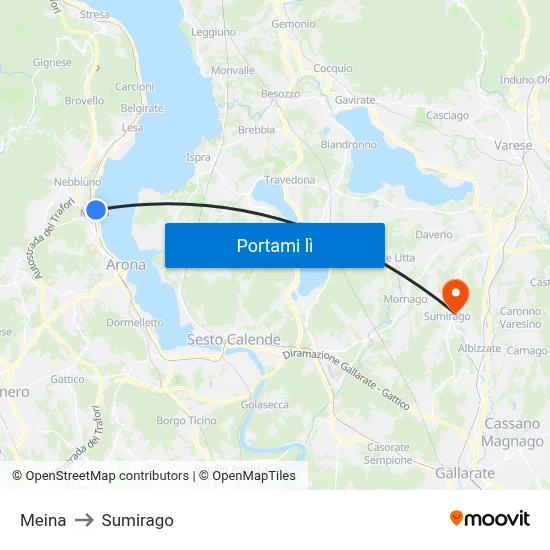 Meina to Sumirago map