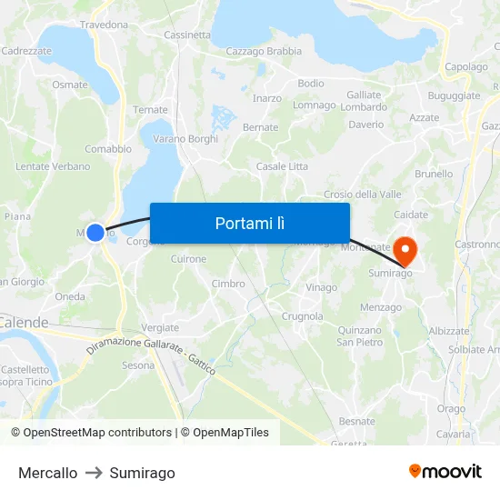 Mercallo to Sumirago map